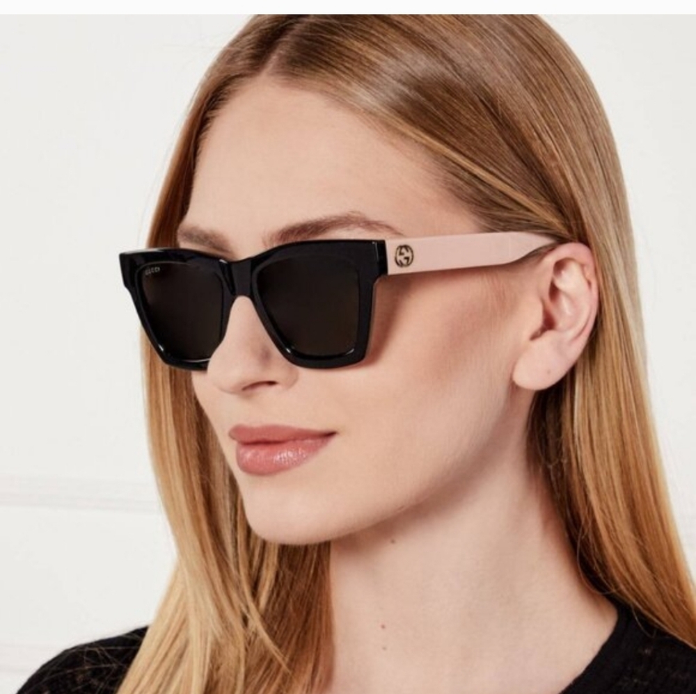 NEW Gucci Black and Blush Squared Cat Eye  Sunglasses GG1714S - Picture 3 of 8